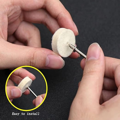 Luo ke 75 Pcs Assorted Wool Polishing Kits, 1/8 Inch Shank Compressed Wool Felt Abrasive Polishing Bits Buffing Wheel for Dremel Rotary Tools