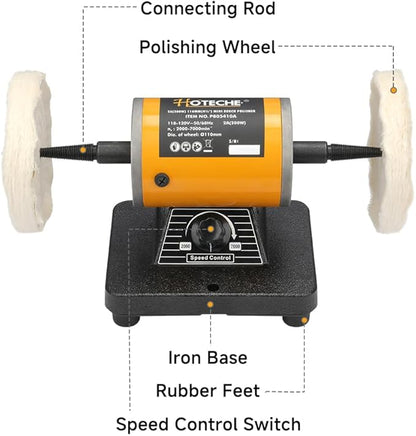 Hoteche 4-3/8-Inch Bench Buffer Polisher Adjustable Speed Electric Buffing Machine for Metal, Wood, Jewelry, Sanding, Waxing