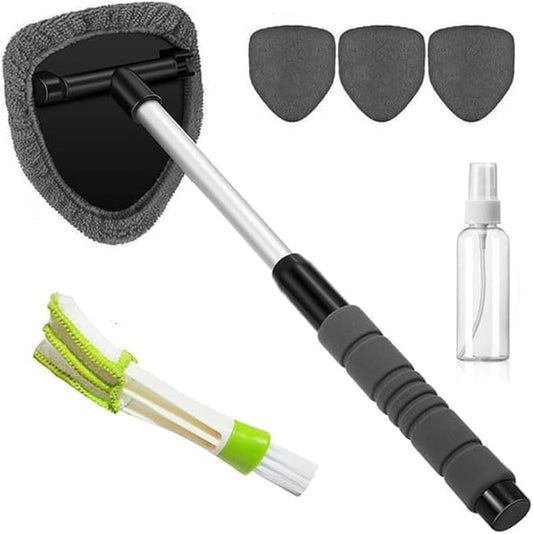 Telescopic Microfiber Glass Car Defroster Brush, 180° Rotating Head and Retractable Handle Multi-Surface Cleaner for Windows, Mirrors, Tiles (Gray)