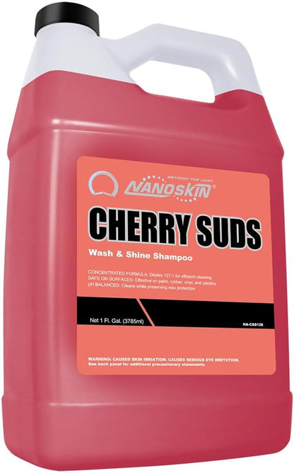 Nanoskin CHERRY SUDS Foaming Car Wash Shampoo 1 Gallon - Works with Foam Cannon, Foam Gun, Bucket Washes, Car Soap for Pressure Washer | Safe for Cars Trucks, Motorcycles, RVs & More | Cherry Scented