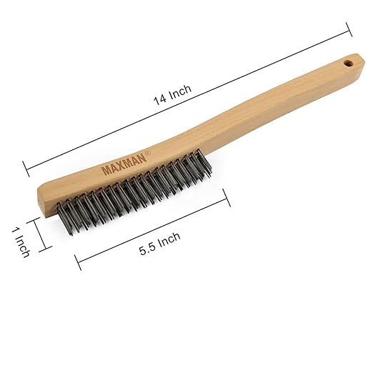 MAXMAN Wire Brush, Heavy Duty Carbon Steel and Stainless Steel Wire Brushes for Cleaning Rust, Grill, Paint Removal, Welding, Stiff Bristle Metal Brush with 14" Long Beech Wood Handle, Large, 2Pcs