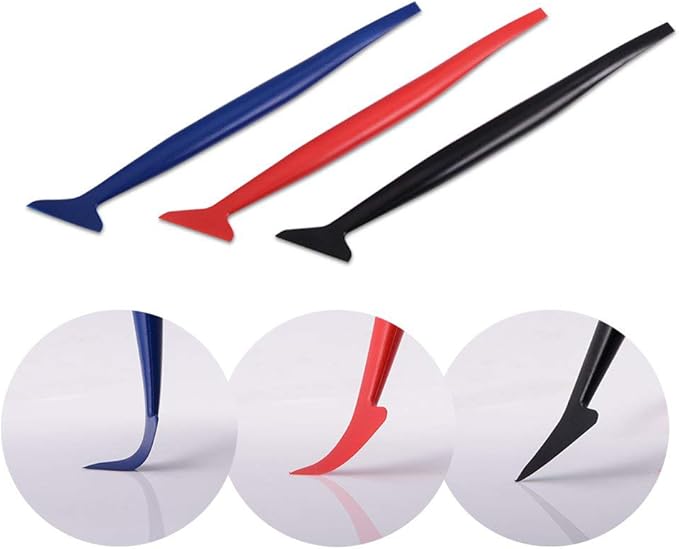 FOSHIO Vinyl Car Wrapping Flexible Micro Squeegee Curves Slot Tint Tool Set 3 in 1 with Different Hardness for Installing Vehicle Wraps and Auto Stickers
