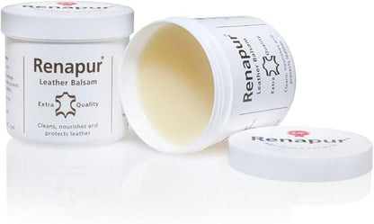 Renapur Leather Balsam, Natural Conditioner, Protector and Restorer — for Leather Furniture, footwear, Purses & Bags, Car interiors & Bikes, Saddlery & Tack. (6.7 fl oz + Applicator Sponge)