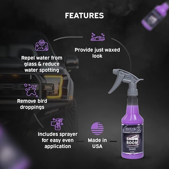 LANE'S Show Room Shine Detail Spray - Best Waterless Detailer Spray, Streak-Free & Paint Depth Enhancer, Dust Remover, Fingerprint-Resistant Quick Shine Professional Grade 16 Oz