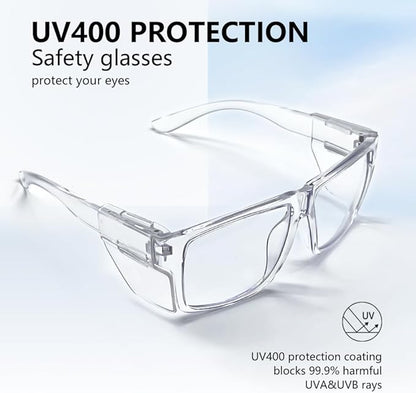 JING LEI Safety Glasses with Removable Side Shield,UV400 Protection Goggles, Rectangle Black Sun Glasses for Women Men Work