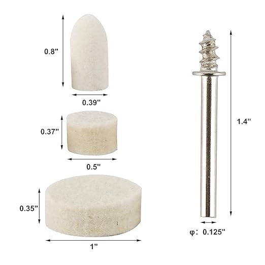 Luo ke 75 Pcs Assorted Wool Polishing Kits, 1/8 Inch Shank Compressed Wool Felt Abrasive Polishing Bits Buffing Wheel for Dremel Rotary Tools