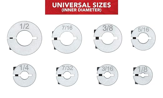 Professional Stop Collar Set - Drill Bit Depth Stop - 8 Piece Kit (1/2”, 7/16”, 3/8”, 5/16”, 1/4", 7/32”, 3/16”, 1/8”) Superior Aluminum Split Ring Design