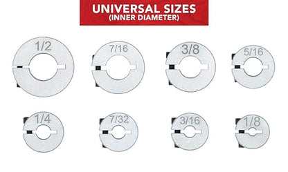 Professional Stop Collar Set - Drill Bit Depth Stop - 8 Piece Kit (1/2”, 7/16”, 3/8”, 5/16”, 1/4", 7/32”, 3/16”, 1/8”) Superior Aluminum Split Ring Design
