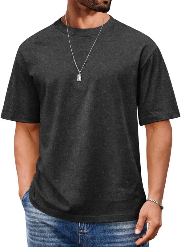 COOFANDY Men's Cotton T-Shirts Oversized Shirt Short Sleeves Streetwear Loose Fit Summer Tee Tops Washed Basic Unisex Shirts