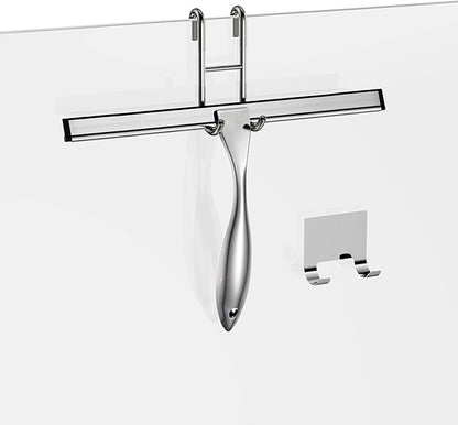 Shower Squeegee for Glass Door 12-Inch Stainless Steel Bathroom Squeegee Window Wiper, 100% Streak-Free, Includes Shower Door Hook and Adhesive Hook, for Window Mirror Tiles Car All-Purpose Squeegee