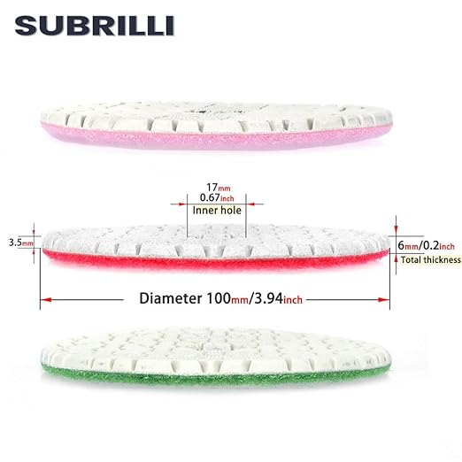 3 Step Diamond Polishing Pads for Granite Quartz Marble Concrete Terrazzo-4" 3 Pcs Set,3.5mm Thicker