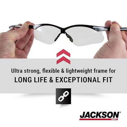 Jackson Safety SG Safety Glasses - Eye Protection for Men & Women - Anti-Scratch Lens with Black Frame - ANSI Z87.1 - Pack of 3 (Multiple Styles)