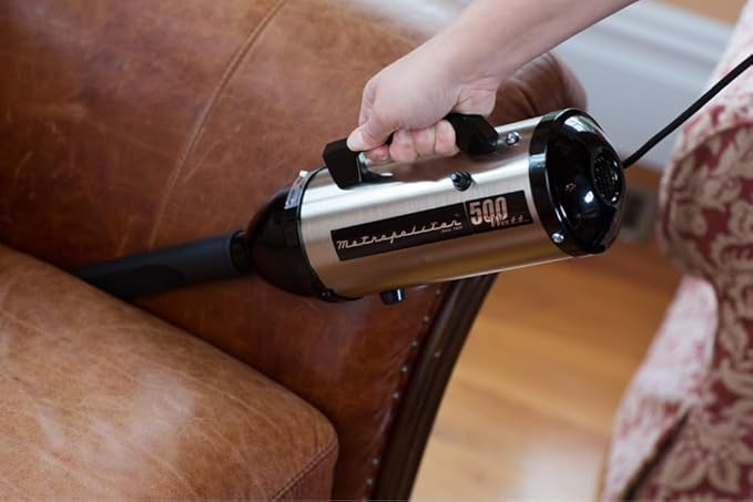 METROVAC Evolution Hand Vacuum - 120V, 504W, All-Steel Construction, Dry Pickup for Easy Cleanups in Home, Office, Car - Satin Nickel/Black