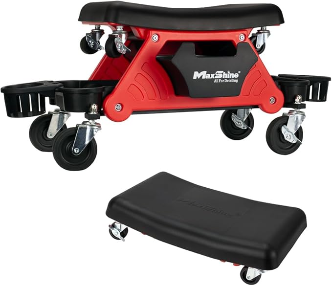 Maxshine 2-in-1 Modular Detailing Creeper Seat V2 | Rolling Creeper with Removable Cushion & Tool Tray | Heavy-Duty Polyethylene & Steel Frame, 4” Wheels | Complete Set (Black)