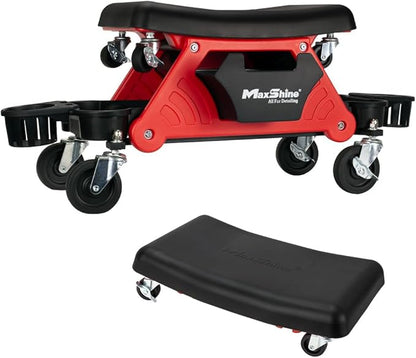 Maxshine 2-in-1 Modular Detailing Creeper Seat V2 | Rolling Creeper with Removable Cushion & Tool Tray | Heavy-Duty Polyethylene & Steel Frame, 4” Wheels | Complete Set (Black)