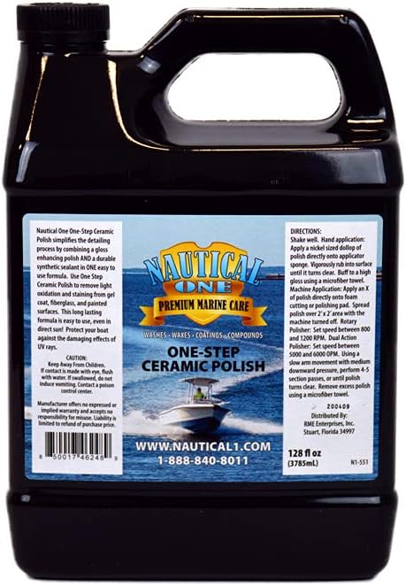 McKee's 37 Nautical One One-Step Ceramic Polish | All in One Polish Ceramic Sealant for Gel Coat Marine, 128 fl. oz.