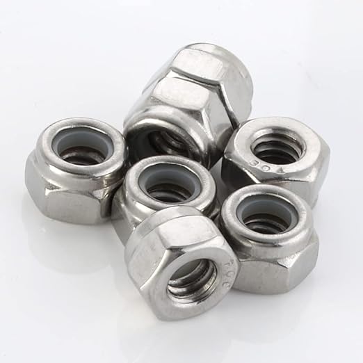 MewuDecor #6 32 Nylon Insert Hex Lock Nuts Locknuts, 304 Stainless Steel 18-8, Bright Finish, 100 PCS