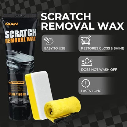 NUAN Car Scratch Removal Wax, Universal Premium Polishing Compound for Deep Scratches, 4 fl oz (120 ML), with Sponge and Cloth,White