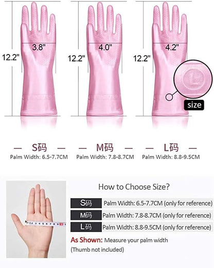 Alimat PluS 2 Pack Reusable Cleaning Gloves Latex Free, Dishwashing Gloves with Cotton Flock Liner and Embossed Palm, Waterproof Household Gloves for Laundry, Gardening（Large）