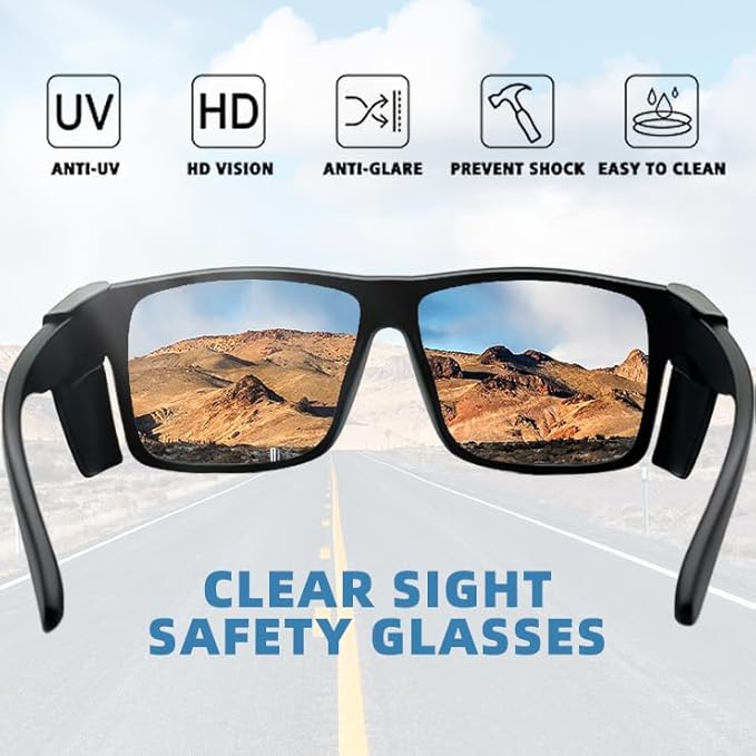 JING LEI Safety Glasses with Removable Side Shield,UV400 Protection Goggles, Rectangle Black Sun Glasses for Women Men Work