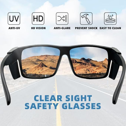 JING LEI Safety Glasses with Removable Side Shield,UV400 Protection Goggles, Rectangle Black Sun Glasses for Women Men Work