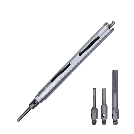 1-1/8 inch Diamond Dry Core Drill Bit, 10" Drilling Depth, 5/8"-11 Thread Core Drill Bit for Concrete Masonry Brick Block, Includes 3 Adapters SDS Plus, SDS Max and Hex (1-1/8 inch)