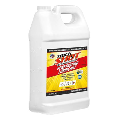 Trick Shot - 3 in 1 Penetrating Lubricant Oil - Non-Toxic, Non-Flammable & Eco-Friendly Food Grade Industrial Oil Spray - Biodegradable Anti-Seize Lubricant, Protects, Degreases & Cleans - 1 Gallon