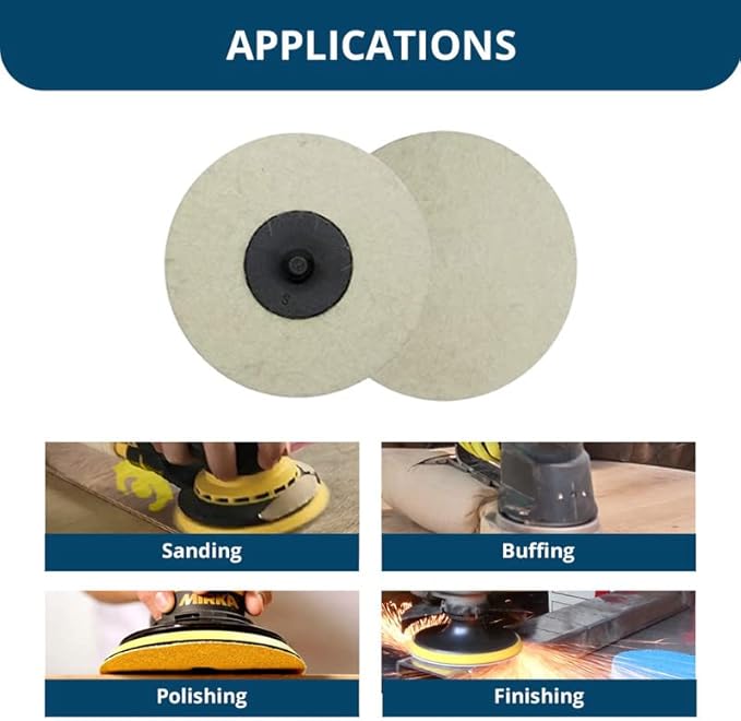 Benchmark Abrasives 3" Polishing & Buffing Felt Quick Change Wool Sanding Discs with a Male R-Type Backing Surface Finish Buffing Polish Burr Rust Paint Removal Use with Die Grinder (10 Pack)