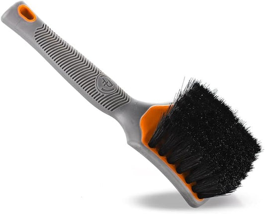 Detail Factory - ProGrip XL Tire Brush - Ergonomic ProGrip Handle, Stiff Synthetic Bristles, Ergonomic Design, Efficient Tire Brushes for Cleaning Tires - Solar Flare