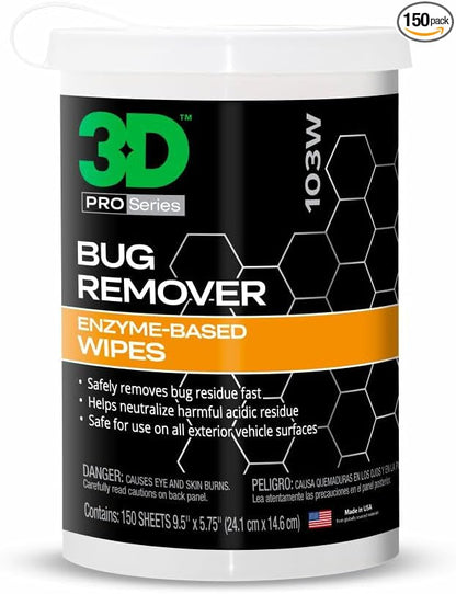 3D Bug Remover - Versatile Exterior Solution for Removing Bugs from Windows, Mirrors, And Multiple Surfaces Safe for Car Paint, Wax & Clear Coat, 150 Wipes