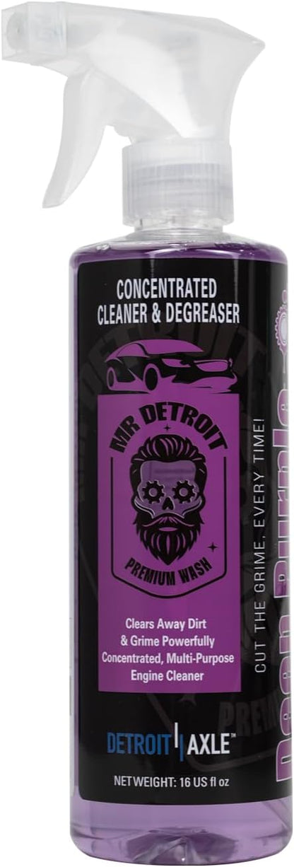 Mr. Detroit - 14pc Car Washing Kit Wheel Long Handle Brush, Applicator Pads, Microfiber Towels, 16oz Degreaser, Car Wash Soap, Interior Detailer, Cleaners, Tire Shine, Leather Care Products
