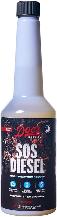 Doc’s SOS Diesel Rescue Emergency Diesel Fuel Additive & Flow Restore Treatment | De-Icer & Anti-Gel for Fuel System Recovery - 1-Pack (16 oz)
