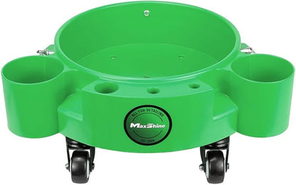 Maxshine Bucket Dolly, Rolling Utility Cart 5-Gallon, Green, Polypropylene, 5 Wheels, Tool Organizer | 360° Mobility, Stable Cleaning Supply Storage for Detailing and Workshop Use