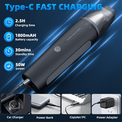 PATO Cordless Handheld Vacuum Cleaner, Mini Car Vacuum with Powerful Suction, Portable Dust Collector Glossy White.