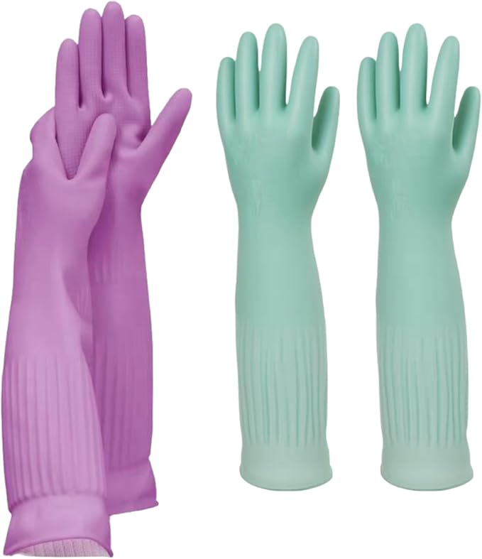 JINGLIKANG 18inch Household Cleaning Rubber Kitchen Dishwashing Waterproof Gloves, Long Durable Anti Slip Work Latex Gloves