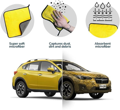 Seal Skin Covers Microfiber Cleaning Cloth for Cars 12" X 12" Quick Drying Super Soft and Absorbent Microfiber Towels for Streak Free Shine in Your Vehicle, Home or Office (3-Pack, Grey-Yellow)