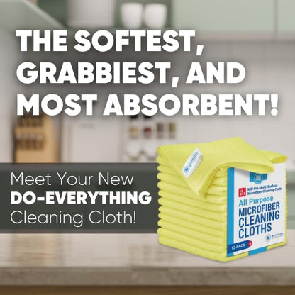 Microfiber Cleaning Cloths 12" x 12" - MW Pro Premium Rags for House Cleaning, Kitchen, Car Detailing & Glass - Lint Free, Streak Free Multi Surface Wash Towels for Auto & Dusting (Yellow, 12-Pack)
