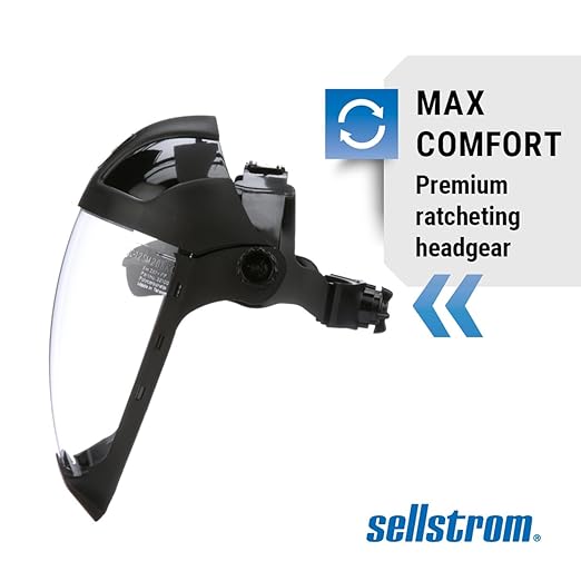 Sellstrom DP4 Face Shield - Lightweight Mask with High Impact Chin Guard, Crown & Ratchet Headgear for Work, Grinding, Cutting - ANSI Z87.1 - Anti Fog Polycarbonate Window