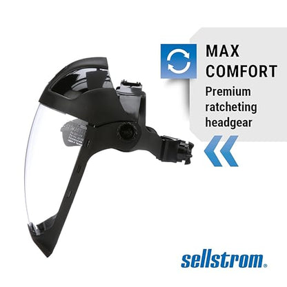 Sellstrom DP4 Face Shield - Lightweight Mask with High Impact Chin Guard, Crown & Ratchet Headgear for Work, Grinding, Cutting - ANSI Z87.1 - Anti Fog Polycarbonate Window