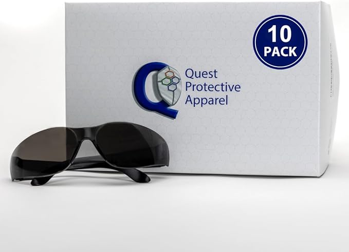 Quest Protective Apparel Safety Glasses for Men and Women - Anti Fog Safety Goggles for Shooting, Lab, or Construction – Polycarbonate Eye Protection [Smoke & Pack of 10]