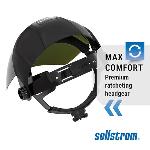 Sellstrom DP4 Face Shield - Lightweight Mask with High Impact Crown & Ratchet Headgear for Work, Grinding, Cutting - ANSI Z87.1 - Anti Fog Polycarbonate Window