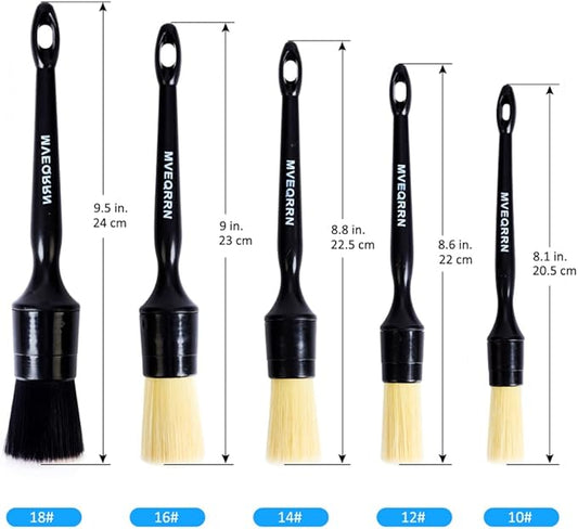 Boars Hair Ultra Soft Detailing Brushes Set, 4 Pcs Premium Natural Boars Bristles, 1 Pcs Duster Detail Brush for Cleaning Car Interior Dashboard Leather Seat