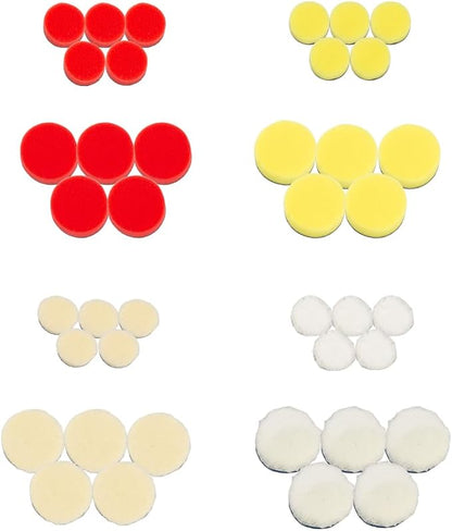 MaxShine Mini Cordless Polisher Pads Kit – Complete 1.5" & 2" Foam, Wool & Microfiber Pads Set – Cutting, Polishing & Finishing Pads for Mini Polishers – Professional Paint Correction Kit