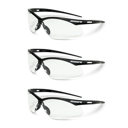 Jackson Safety SG Safety Glasses - Eye Protection for Men & Women - Anti-Scratch Lens with Black Frame - ANSI Z87.1 - Pack of 3 (Multiple Styles)
