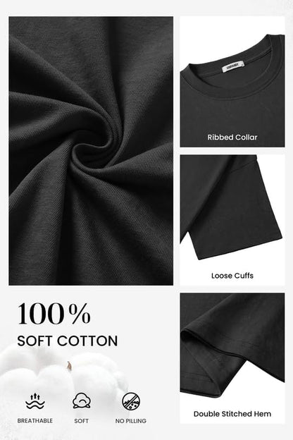 COOFANDY Men's Cotton T-Shirts Oversized Shirt Short Sleeves Streetwear Loose Fit Summer Tee Tops Washed Basic Unisex Shirts