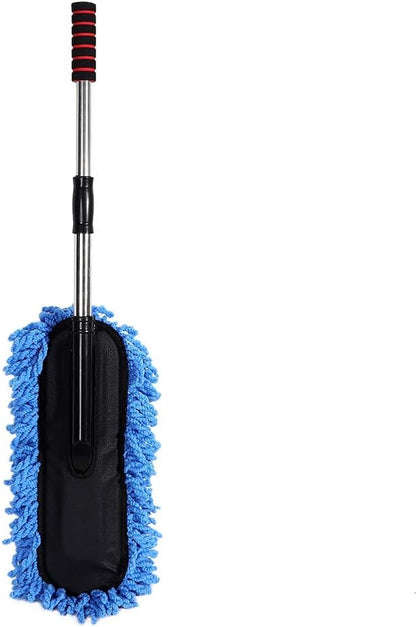 Retractable Handle Car Cleaning Brush Window Duster, Stainless Steel Portable Dusting Tool, Blue