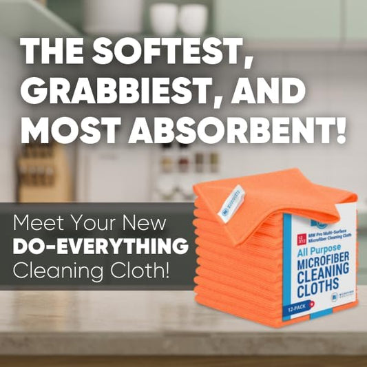 12" x 12" MW Pro Multi-Surface Microfiber Cleaning Cloths | Orange - 12 Pack | Premium Microfiber Towels for Cleaning Glass, Kitchens, Bathrooms, Automotive, Supplies & Products