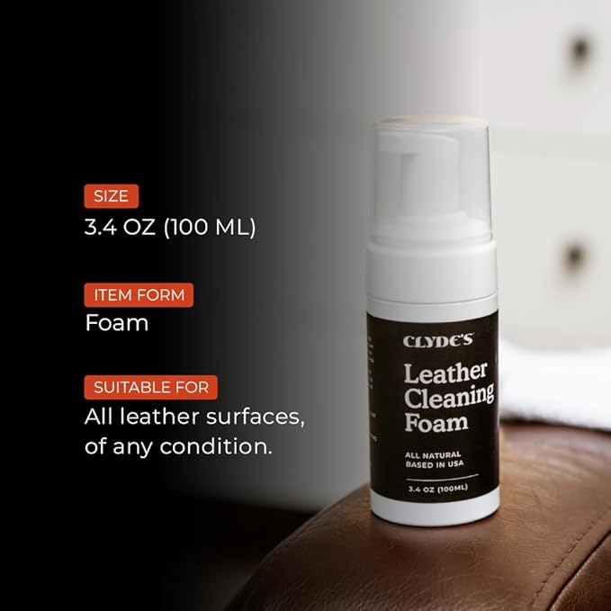 Clyde's™ Leather Cleaning Foam | Quick Foaming Leather Cleaner for Furniture, Auto Interior, Tack, Shoes and Accessories | Stain and Dirt Removal | Does Not Require Dilution, Ready to Use