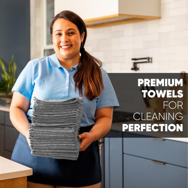 MW PRO Premium Microfiber Cleaning Cloths (12 Pack, 12x12, Grey) - Streak Free Stainless Steel & Glass Towels - Ultra Soft Cleaning Cloths for Screens, Granite & Modern Home - Washable & Reusable