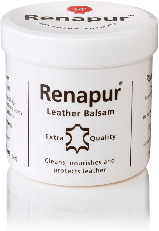 Renapur Leather Balsam, Natural Conditioner, Protector and Restorer — for Leather Furniture, footwear, Purses & Bags, Car interiors & Bikes, Saddlery & Tack. (6.7 fl oz + Applicator Sponge)